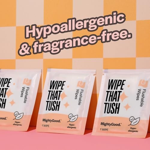 MightyGood. Wipe That Tush On-The-Go Flushable Wet Wipes - 1 Pack, 30 Wipes - Individually Wrapped Extra-Large Wipes with Aloe - Hypoallergenic & Unscented - Septic and Sewer Safe