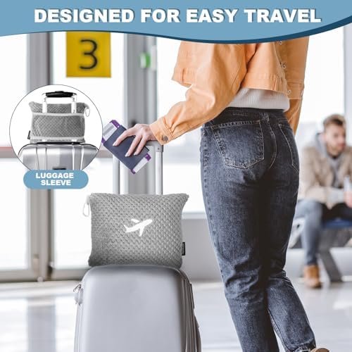 51VopJpzFKL._AC_.jpg Travel Blanket Airplane Compact with Bag, Travel Essentials 3 in 1 Packable Airplane Blanket, Travel Pillow and Blanket Set, Inflatable Pillow, Luggage Sleeve & Backpack Clip (Light Grey)