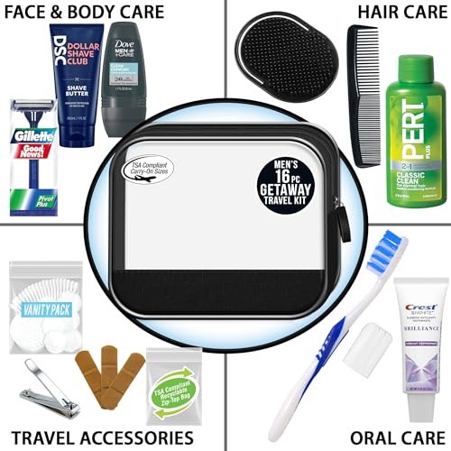 51WUIdYBP5L.jpg Convenience Kits International Men’s Super Deluxe, 16-Piece Kit with Travel Size TSA Compliant Essentials in Reusable Zippered Toiletry Bag