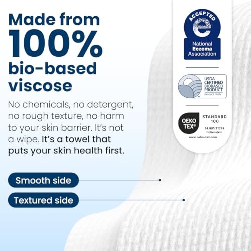 51Wn7PDLtSL.jpg Clean Skin Club Clean Towels XL®, 100% USDA Biobased Face Towel, Disposable Face Towelette, Eczema Association Accepted, Makeup Remover Dry Wipes, Ultra Soft, 50 Count