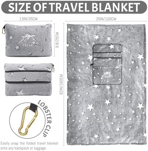 51WtNNq0xML._AC_.jpg 2-in-1 Travel Blanket Pillow Airplane Set - Small Travel Blanket and Pillow Set Airplane Compact for Kids - Glow in The Dark Space Star Blanket Birthday Gifts for Kids Boys Girls 40x60 Inches
