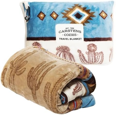 51WupwcpBrL._AC_.jpg CARSTENS, INC. Travel Blanket, Premium Compact 2-in-1 Airplane Blanket/Pillow, Cactus Stripe