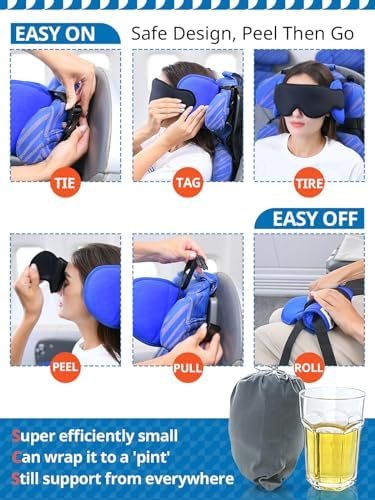51Yz-8YJSZL._AC_.jpg Travel Pillows for Airplanes, Airplane Pillow for Long Flight, Airplane Head Strap with Eye Mask for Sleep, Travel Neck Pillow for Car Road Trip, 360° Support Headrest, Stop Bobblehead, Black