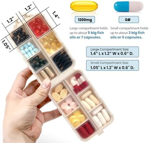 51Z8VYTUCNL._AC_.jpg 3 Pack, 14 GRIDS Travel Pill Organizer Box with Labels - Travel Medicine Case Kit - Pocket Daily Pharmacy Container - Travel Medication Holder Dispenser for Fish Oil Vitamin Supplement Storage
