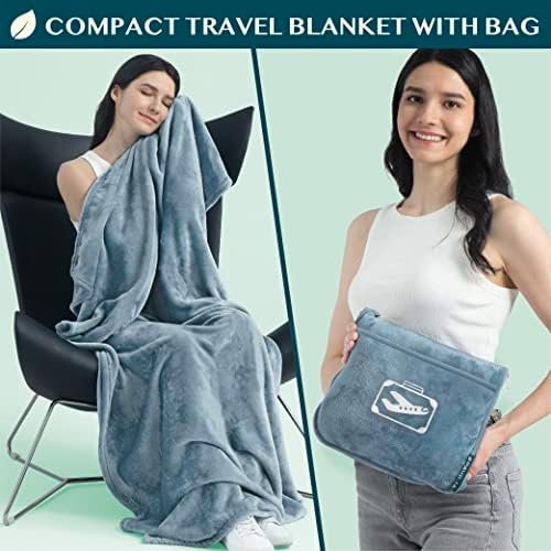 51bnF51ulGL._AC_.jpg PAVILIA Travel Blanket Pillow in Soft Bag with Pockets, Airplane Blanket Set, Plane Blanket Compact Packable, Flight Essentials Car Pillow, Travelers Accessories Gifts, Luggage Strap, Dusty Light Blue