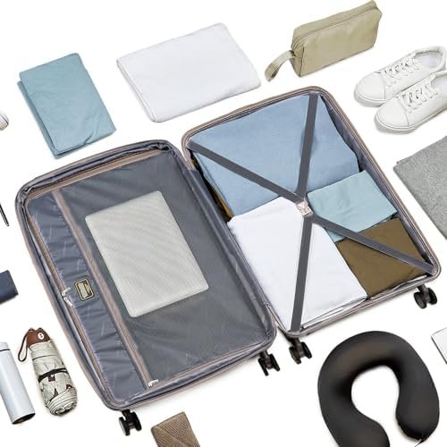 LARVENDER Carry On Luggage 22x14x9 Airline Approved, Expandable PP 20 inch Carry On Suitcases with Wheels, Lightweight Luggage Sets 3 Pieces for Women(CHAMPAGNE/20/BP/TB)