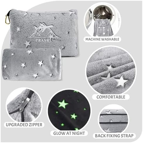 51cRzgDui3L._AC_.jpg 2-in-1 Travel Blanket Pillow Airplane Set - Small Travel Blanket and Pillow Set Airplane Compact for Kids - Glow in The Dark Space Star Blanket Birthday Gifts for Kids Boys Girls 40x60 Inches