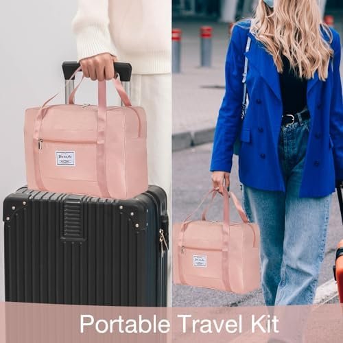 51cnUxEwXsL._AC_.jpg Travel Pillow and Blanket Set & Foot Rest, Memory Foam Neck Pillow Airplane Blanket & Airplane Foot Hammock & Foldable Duffel Bag, Eye Mask & Earplugs, Portable Travel Accessories Essentials, Pink