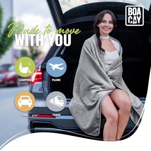 BOACAY Soft & Warm Travel Blanket for Airplane & Car - Long Flight Essential for Women, Men, Kids - Compact Pillow with Luggage Sleeve & Backpack Clip