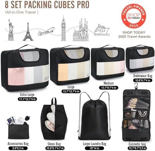 51gg5XYE0L._AC_.jpg Veken 10 Set/8 Set Packing Cubes for Travel Essentials, Suitcase Organizer Bags in 4 Sizes, Carry-On Luggage Accessories with Large Laundry & Toiletry Bag, Must-Have for Airplane, Road Trip & Camping