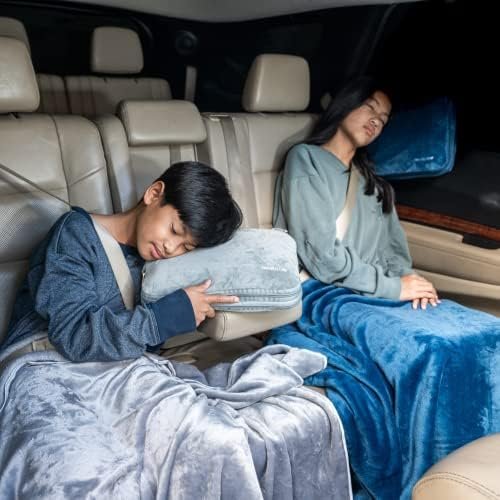 51i37-7zDgL._AC_.jpg Travel Pillow and Blanket Set - 4-in-1 Ultimate Travel Kit with Memory Foam Pillow, Travel Blanket, Sleep Mask, and Earplugs-Ultimate Comfort and Coziness for Your Journeys - Grey