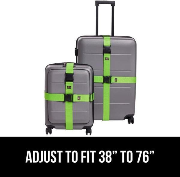 51i8LjU08qL._AC_SL1000_.jpg GORILLA GRIP Heavy Duty Adjustable Luggage Straps for Suitcases, Easy to Identify Travel Belt Connector Holds Suitcase Together, Extends Life of Bag, Strap Connects Two Bags, Accessories 2 Pack Green