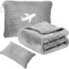 51jYRQEjurL._AC_.jpg Travel Blanket Airplane Compact with Bag, Travel Essentials 3 in 1 Packable Airplane Blanket, Travel Pillow and Blanket Set, Inflatable Pillow, Luggage Sleeve & Backpack Clip (Light Grey)