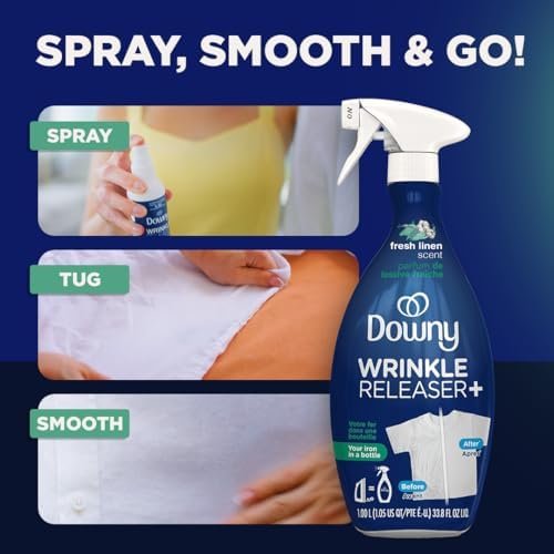 51jtR1sGp2L._AC_.jpg Downy Wrinkle Releaser Spray All In One Wrinkle Release Spray Travel Size, Odor Eliminator, Static Remover Fabric Refresher & Ironing Aid for Clothes 3 Fl Oz (Pack of 2), Crisp Linen Scent