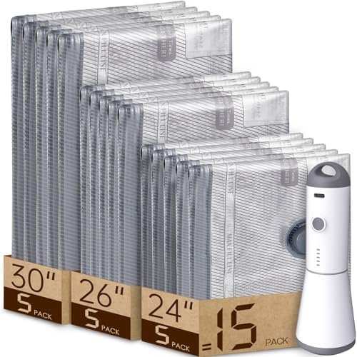 51jxxm3FwpL._AC_.jpg Vacuum Bags for Travel with Rechargeable air Pump, 15 Pack Carry-on Size Compression Packing Bags for Luggage and Suitcase, Space Saver for Clothes and Clothing Travel