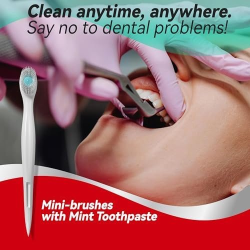 cleaings® Mini Brushes-Disposable Toothbrushes with Toothpaste and Pick for Work or Travel, 24 Count (Mint Flavor（Pack of 1）)