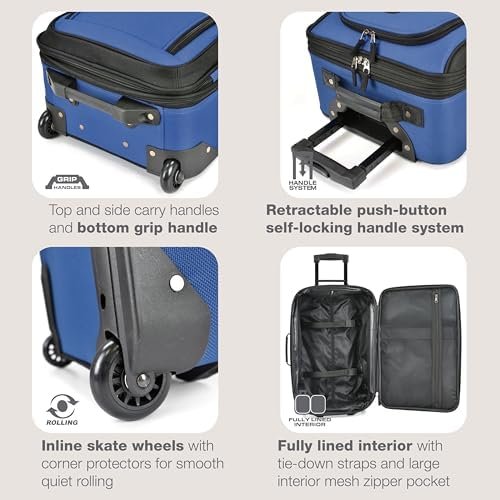 51kUz1EzzYL._AC_.jpg U.S. Traveler Rio Softside Expandable Carry-on Rolling Luggage, Royal Blue, 2 Wheel Set