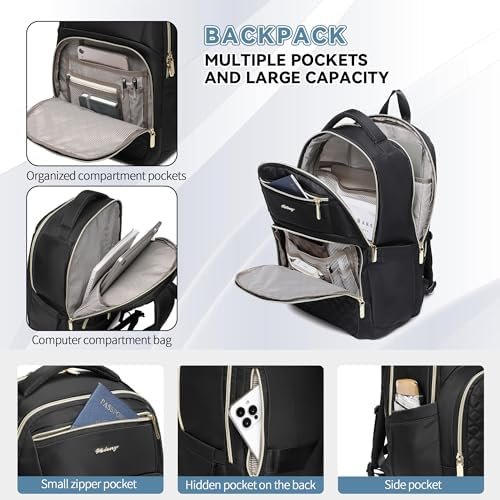 Wotony 17inch large capacity Laptop Backpack Purse for Women, 17inch Work Travel Computer Bags (beige, 17Inch)