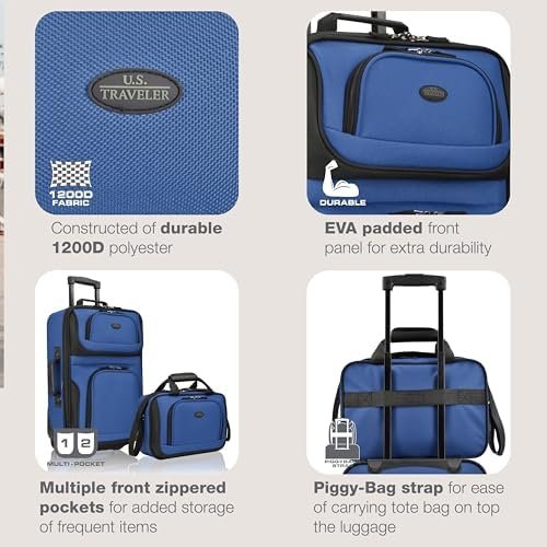 51lXoxy28yL._AC_.jpg U.S. Traveler Rio Softside Expandable Carry-on Rolling Luggage, Royal Blue, 2 Wheel Set