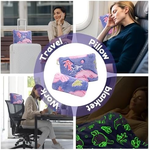 51lwIq0uSaL._AC_.jpg Axolotl Blanket for Airplane Travel - Glow in The Dark Kids Travel Blanket Pillow Set for Plane, Car - Axolotl Gifts Toys for Girls, Small Soft Purple Fleece Throw for Teens Girls 40" x 60"