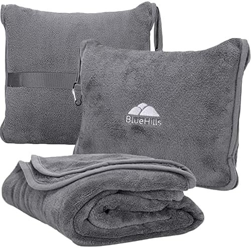 51mNmm1fuQL._AC_.jpg BlueHills Premium Soft Travel Blanket Pillow Airplane Flight Blanket Throw Bag Pillowcase Compact Large 2 in 1 Combo Warm Traveling Plane Essentials Portable Gifts Lightweight Grey Gray T007