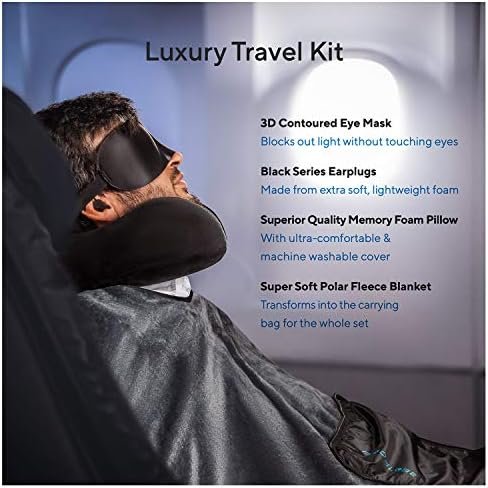 51qUw-xIXRL._AC_.jpg Travel Blanket Luxury Travel Set - Ergonomic Airplane Neck Pillow 100% Pure Memory Foam and Super Soft Fleece Blanket - Premium 3D Sleep Mask & Earplugs - Ultimate 4-in-1 Traveling Kit Black