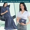 51qcIENOxeL._AC_.jpg PAVILIA Travel Blanket Compact, Airplane Packable Bag, Soft Fleece Portable Throw Pillow Combo Set, Plane Flight Car Trips Essentials Gift Accessories, Luggage Backpack Clip, Navy Blue, 65 x 40 inch
