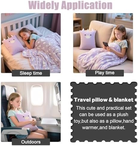51qr04dBCaL._AC_.jpg 3-in-1 Kids Travel Blanket and Pillow Set, Snuggle Pillow with Hand Warmer, 40x60 inches Unicorn Blanket for Girls Compact, Perfect for Travel, Camping, Home and Office