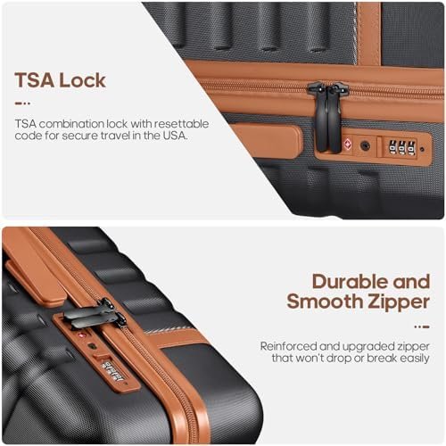 Luggage Sets 3 Piece, Carry On Luggage 20In With Spinner Wheels,PC Hardside Suitcase Set with TSA Lock,Durable Carry On Suitcase With Travel Backpack for Men (Black, 3 piece set (20inch))