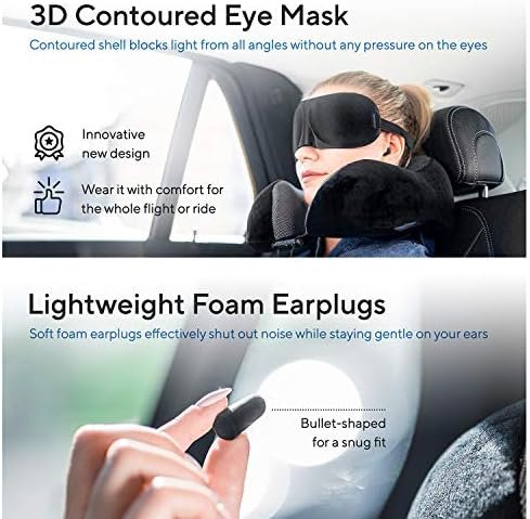 51rUmGWAZ4L._AC_.jpg Travel Blanket Luxury Travel Set - Ergonomic Airplane Neck Pillow 100% Pure Memory Foam and Super Soft Fleece Blanket - Premium 3D Sleep Mask & Earplugs - Ultimate 4-in-1 Traveling Kit Black