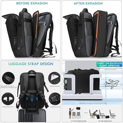 51vlNckaDmL._AC_.jpg Travel Carry on Backpack 50L Expandable Flight Approved Backpacks 17.3 inch Laptop and USB Charging Port bags Water Resistant Business Back Pack for Women & Men