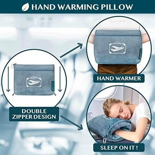 51vo2sjgWaL._AC_.jpg PAVILIA Travel Blanket Pillow in Soft Bag with Pockets, Airplane Blanket Set, Plane Blanket Compact Packable, Flight Essentials Car Pillow, Travelers Accessories Gifts, Luggage Strap, Dusty Light Blue