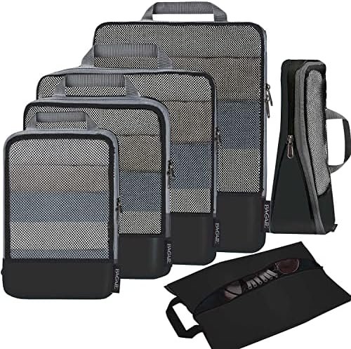 51x0v3dndkL._AC_.jpg BAGAIL 4 Set/6 Set/8 Set Compression Packing Cubes Travel Accessories Expandable Packing Organizers (Half Mesh, 6-Black)