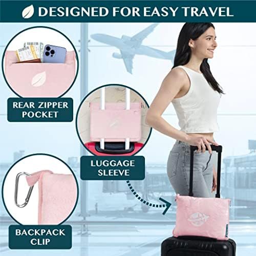 51xHAtEdaOL._AC_.jpg PAVILIA Travel Blanket and Pillow, Arms Opening Airplane Blankets for Adults, Compact Plane Blanket with Arm Hole 2-in-1 Bag for Flight Car Camping Fit in Luggage Backpack Traveler Gift, Pink