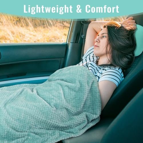 51xOVQJCRIL._AC_.jpg Travel Pillow Blanket Set-3 in 1 Travel Pillow Memory Foam, Soft Travel Blanket Airplane Compact with Bag, Inner Pillowcase, Hand Luggage Belts and Backpack Clip, for Plane Car, Blue Green