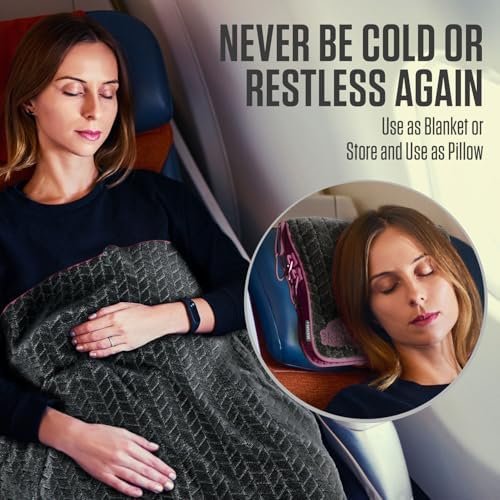 VENTURE 4TH Travel Blanket Pillow – Premium Ultra-Soft & Warm 2-in-1 Blanket or Pillow for Airplane, Car & Bus – Compact, Lightweight & Portable – Lint-Free, No Shedding, No Pilling - Gray/Pink