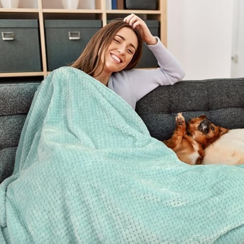 51xeMlJA3L._AC_.jpg Travel Pillow and Blanket Set Neck Pillow Airplane Memory Foam for Traveling Compact with Bag Blue Green