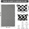 51y3Q04glcL._AC_.jpg Travel Blanket and Pillow Compact, Premium Soft 2 in 1 Airplane Blanket with Soft Bag Pillowcase,Hand Luggage Sleeve and Backpack Clip (Checkered Black)