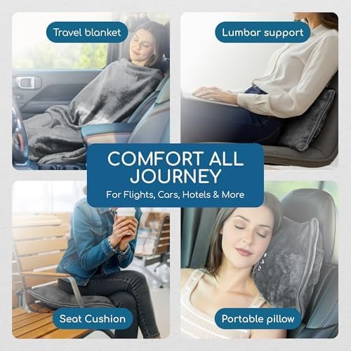 51yJY63h9VL._AC_.jpg Resty 65"x40" Traveling Airplane Blanket, Deep Gray – Lightweight, Velvety Soft Blanket That Becomes a Travel Pillow – Must-Have Comfort for Planes & Road Trips – Travel Essentials for Women & Men