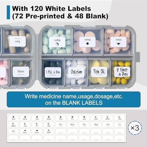 51zHo-sJ0sL._AC_.jpg 3 Pack, 14 GRIDS Travel Pill Organizer Box with Labels - Travel Medicine Case Kit - Pocket Daily Pharmacy Container - Travel Medication Holder Dispenser for Fish Oil Vitamin Supplement Storage