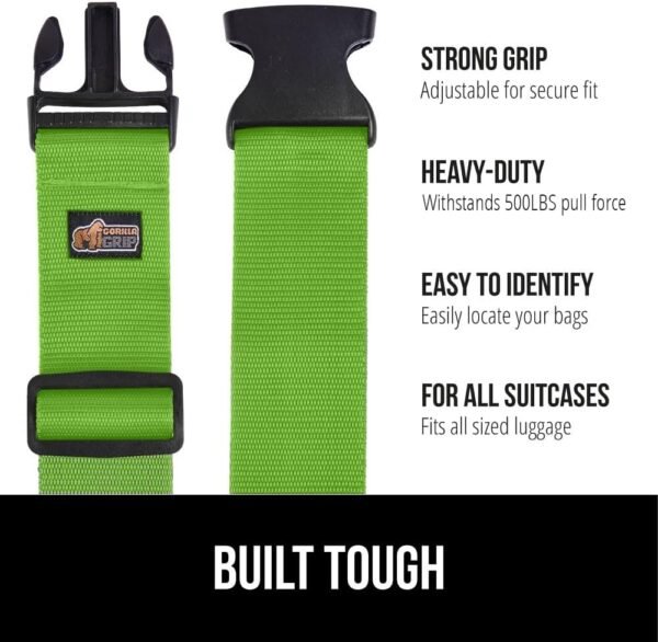 61-QBckMPCL._AC_SL1000_.jpg GORILLA GRIP Heavy Duty Adjustable Luggage Straps for Suitcases, Easy to Identify Travel Belt Connector Holds Suitcase Together, Extends Life of Bag, Strap Connects Two Bags, Accessories 2 Pack Green
