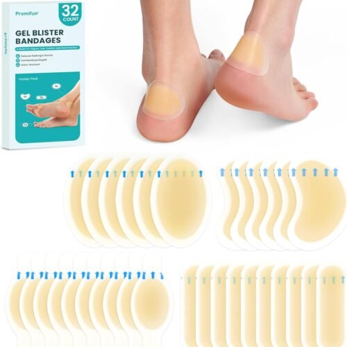 610Gd1l9OSL._AC_SL1500_.jpg Hydrocolloid Gel Blister Bandages Pads - (Variety Pack) Promifun 32ct Waterproof Adhesive Blisters Bandages - Blister Pads for Heel, Foot, Toe, Feet - Gel Blister Chshions for Prevention & Recovery