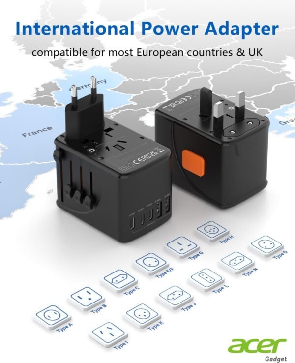 6171iBbhJXL._AC_SL1500_.jpg Acer Universal Travel Plug Adapter - International Power Adapter with 5 USB Ports (3 USB C) 5.8A, Worldwide Outlet Charger for USA to European UK France Germany Spain, Type C/E/F/G/I/L/A, Black