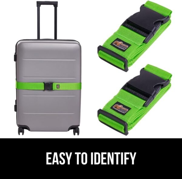 61A1EMzpIjL._AC_SL1000_.jpg GORILLA GRIP Heavy Duty Adjustable Luggage Straps for Suitcases, Easy to Identify Travel Belt Connector Holds Suitcase Together, Extends Life of Bag, Strap Connects Two Bags, Accessories 2 Pack Green