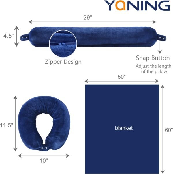 61AWFKMnzNL._AC_SL1500_.jpg Multifunctional Neck Pillow, Soft Warm Blanket with Cozy Neck Pillow Case, Portable Blanket Set for Airplane, Camping, Car (Navy Blue)