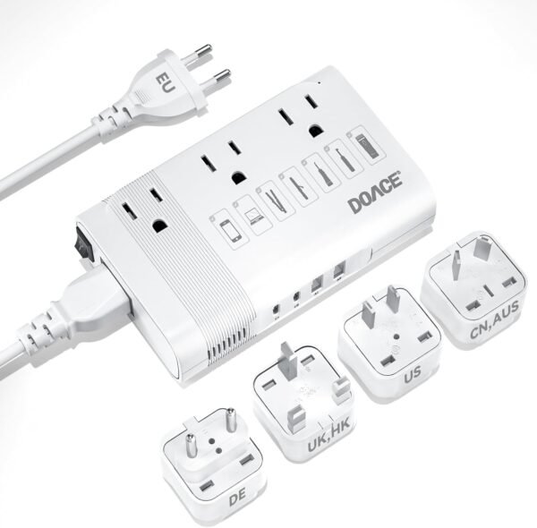 DOACE 220V to 110V Converter for European Travel - 350W Voltage Converter US to Europe with 4 QC+PD Chargers for Using U.S. Devices Abroad - Hair Straightener Shaver Toothbrush Laptop Camera Phone