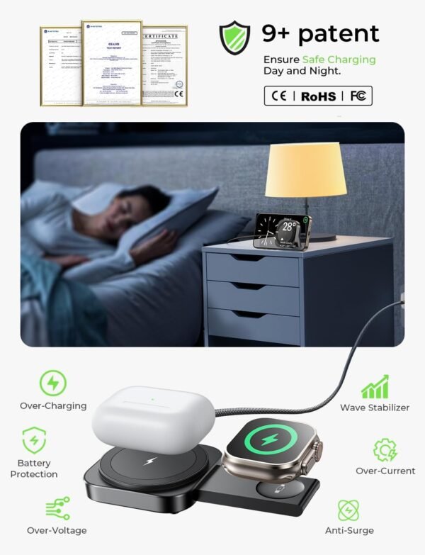 61BhOiQapTL._AC_SL1500_.jpg LISEN for MagSafe Charger Stand for iPhone Magnetic Apple Watch Airpods Charging, Minimalist Travel for iPhone Wireless Charger Magnetic MagSafe Accessories Apple 16 Pro Max iwatch Airpods Black