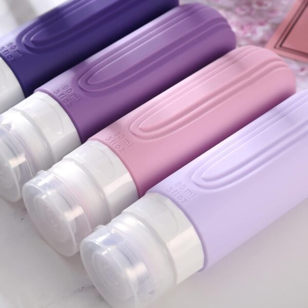 61CqIoyc6L._AC_SL1500_.jpg Travel Bottles for Toiletries, Tsa Approved 3oz Travel Size Containers BPA Free Leak Proof Refillable Liquid Silicone Squeezable Travel Accessories for Shampoo Conditioner Lotion (4 Pack)