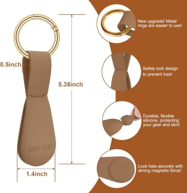 61DHBw9RE1L._AC_SL1500_.jpg Magnetic Hat Clip for Travel on Bag, 2Pcs Brown Silicone Hat Clip Magnet Hat Holder Hat Hook for Bag Tote Luggage, Beach Straw Hat Carry Clip, Vacation Traveling Essentials Accessory