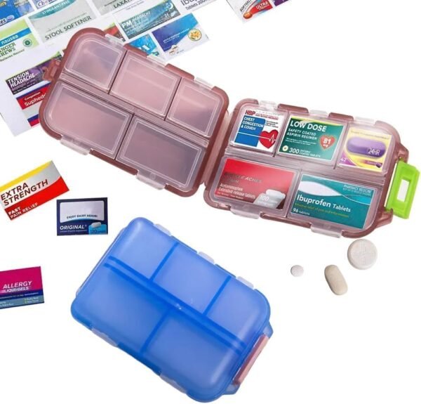 61FF7gsoeWL._AC_.jpg Pill Organizer with Medicine Labels Travel Daily Pill Container Mini Medication Organizer Storage Pill Organizer Travel Essentials Pill Case 7 Day (Pink & 161 Lables)